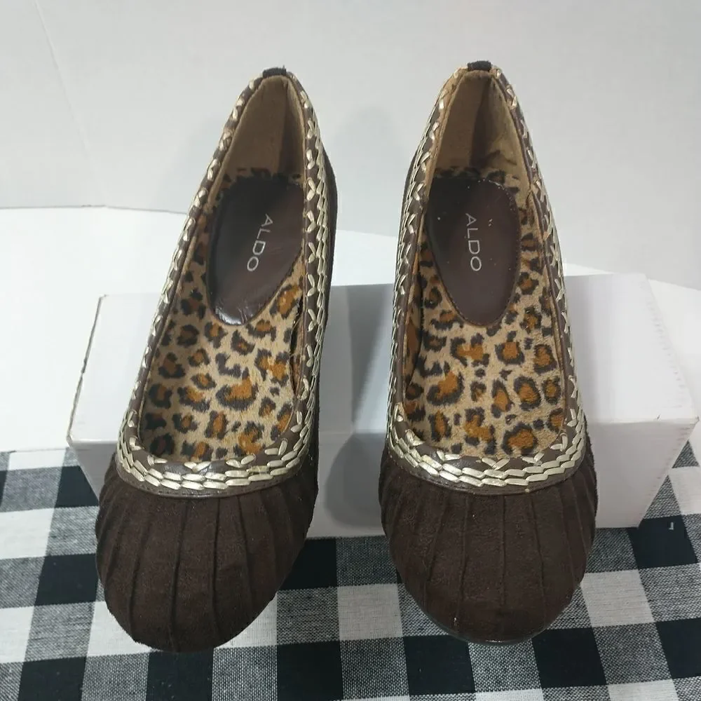 ALDO Women's  Clay Wedge Brown Suede Leather Shoes Size 5
